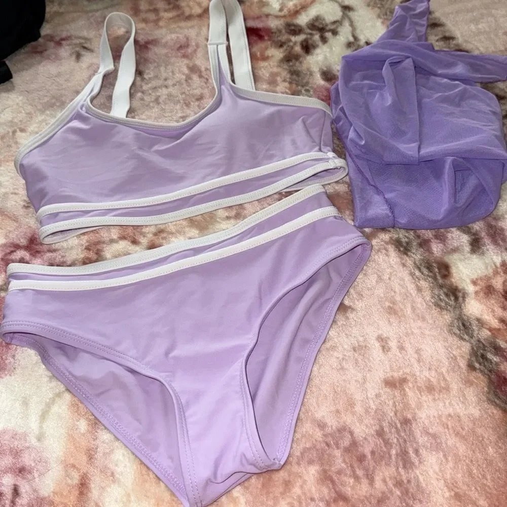 Girl Double Strap High Waist Sporty bikini top ,Cover Up  n Short Set like new